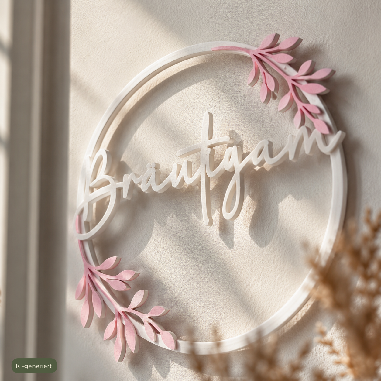 Stuhlschild Bräutigam mit floralem Design - elegante Hochzeitsdeko aus dem 3D-Druck, KI-generiert