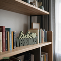 Deko-Schriftzug Liebe verbindet im Bücherregal zwischen Büchern, KI-generiert 
