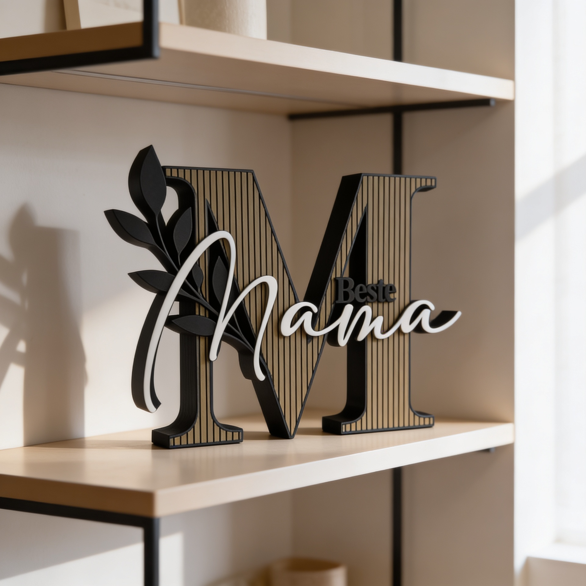 Deko Schriftzug Beste Mama auf Holzregal – moderne Wohnzimmer Deko als Geschenkidee