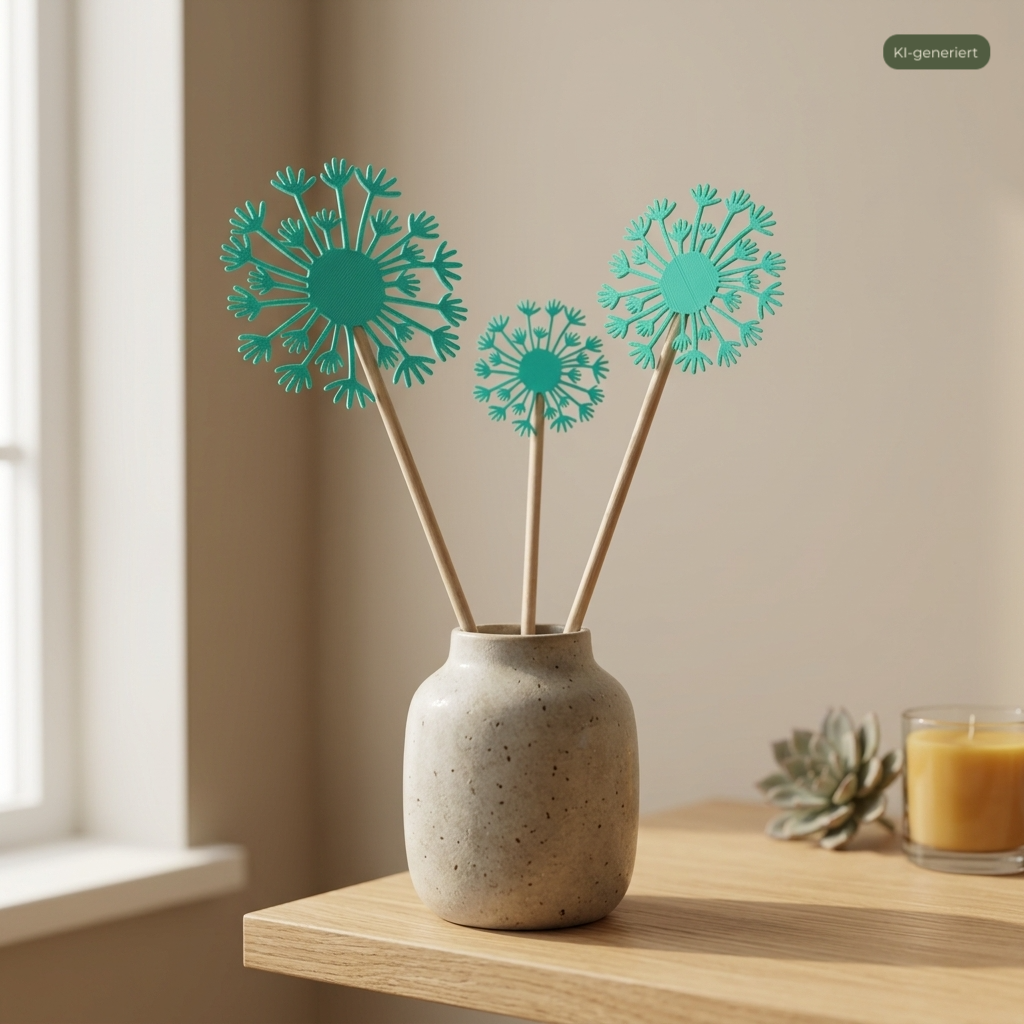 Deko Stecker Pusteblume 3er Set in Keramikvase – moderne Fensterbank Deko, Ki-generiert