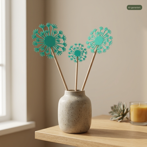 Deko Stecker Pusteblume 3er Set in Keramikvase – moderne Fensterbank Deko, Ki-generiert