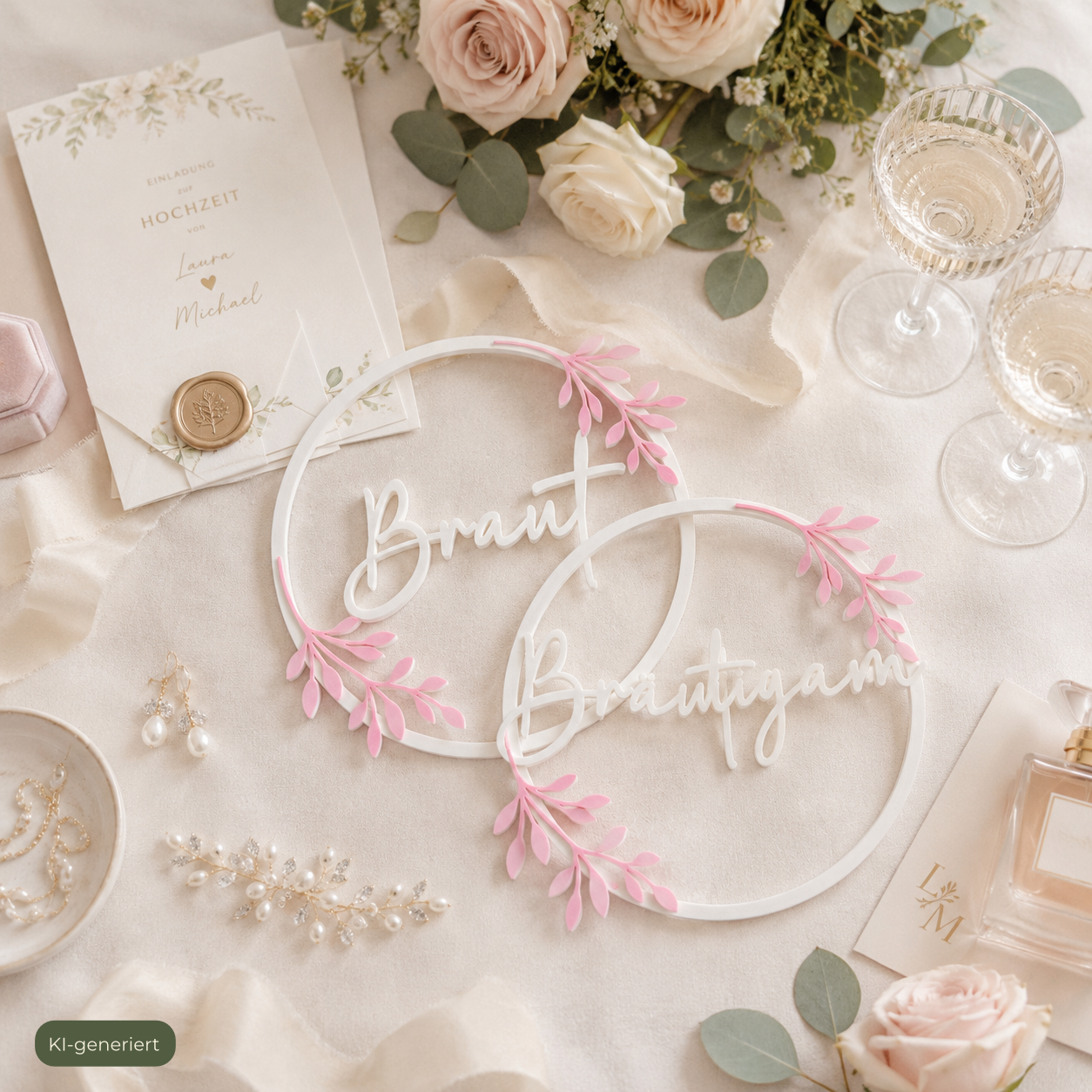 Hochzeitsdeko Set Braut und Bräutigam - stilvolles Duo als Geschenkidee zur Hochzeit, KI-generiert