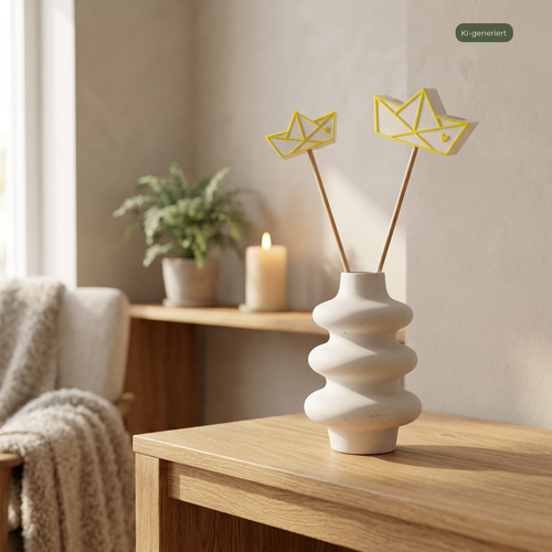 Set Papierboote in Vase auf einem Tisch , KI-generiert